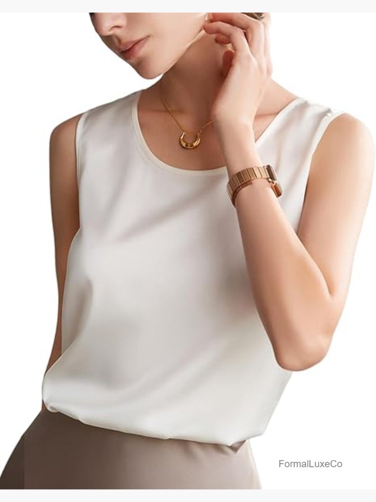 100% Mulberry Silk Tank Top - 19 Momme Loose Fit Casual Sleeveless